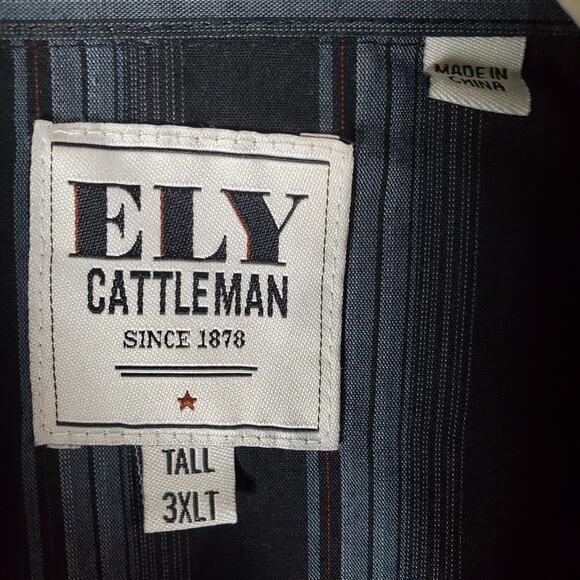 Ely Cattleman Mens Black Striped Western Pearl Snap Short Sleeve Shirt Size 3XLT - Picture 3 of 4
